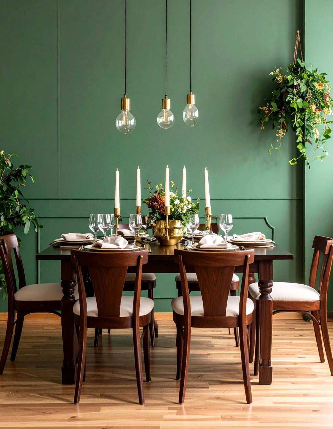Sage Green Dining Room with Dark Wood Furniture - 24 Sage Green Paint Color Ideas