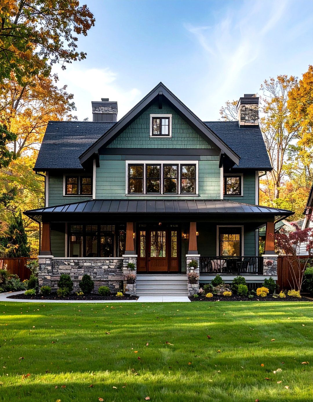 Sage Green Exterior With Black Roof and Trim Coordination - 24 Sage Green House With Black Trim Ideas