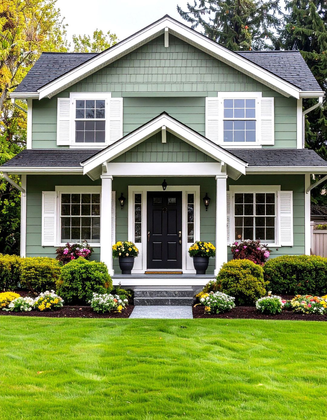 Sage Green Exterior with White Shutters - 24 Sage Green Paint Color Ideas