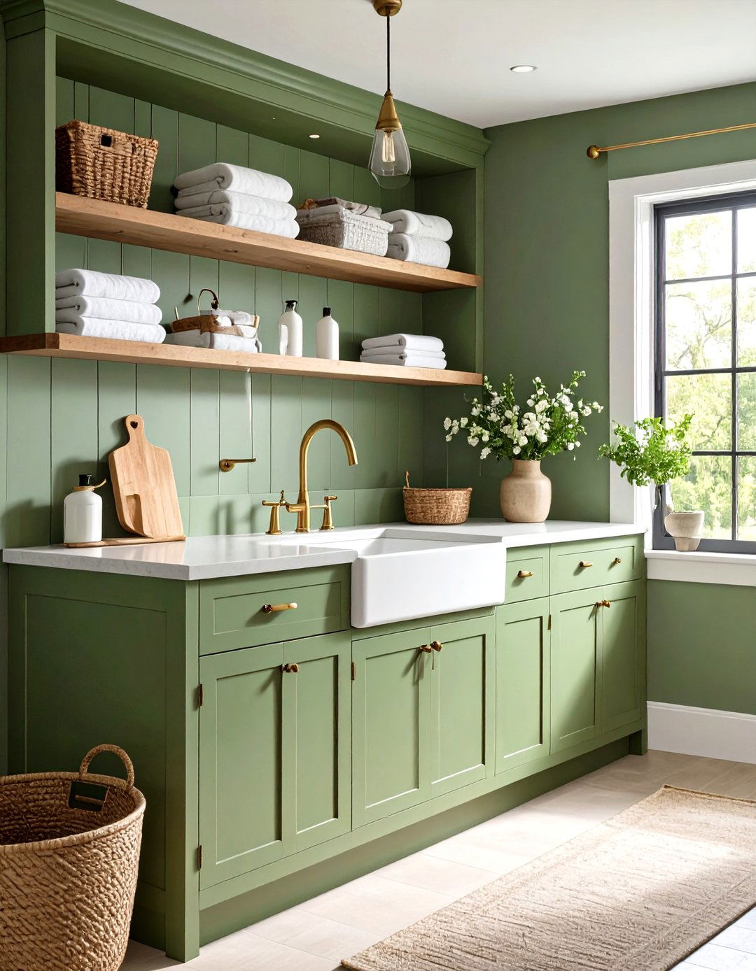 Sage Green Farmhouse Sink Station - 24 Sage Green Laundry Room Ideas