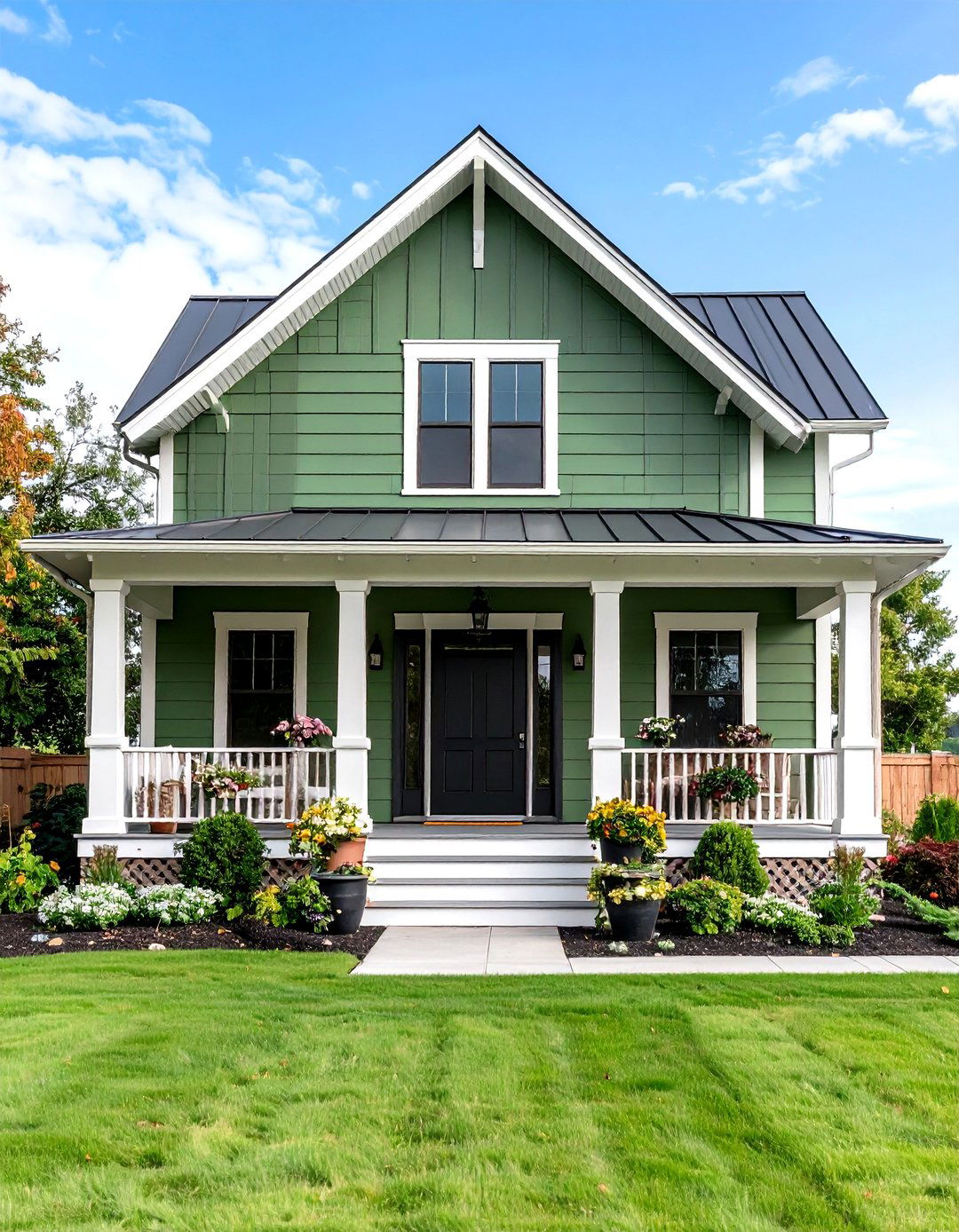 Sage Green Farmhouse with Black Barn Door Entry - 24 Sage Green House With Black Door