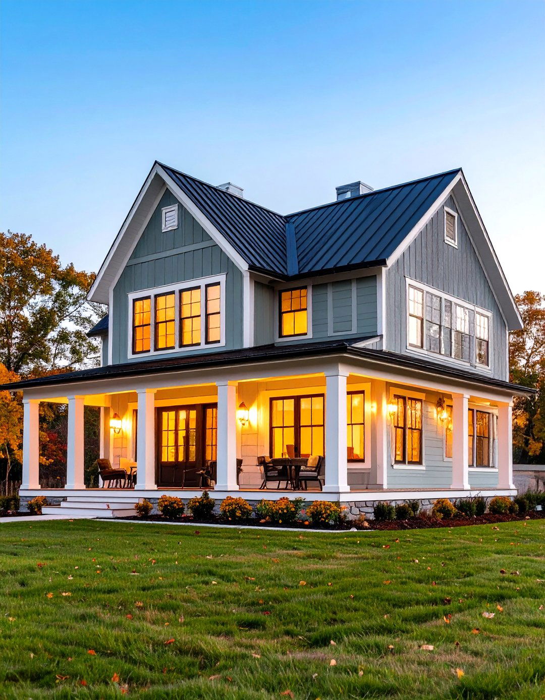 Sage Green Farmhouse with White Board and Batten - 24 Sage Green House Exterior Ideas