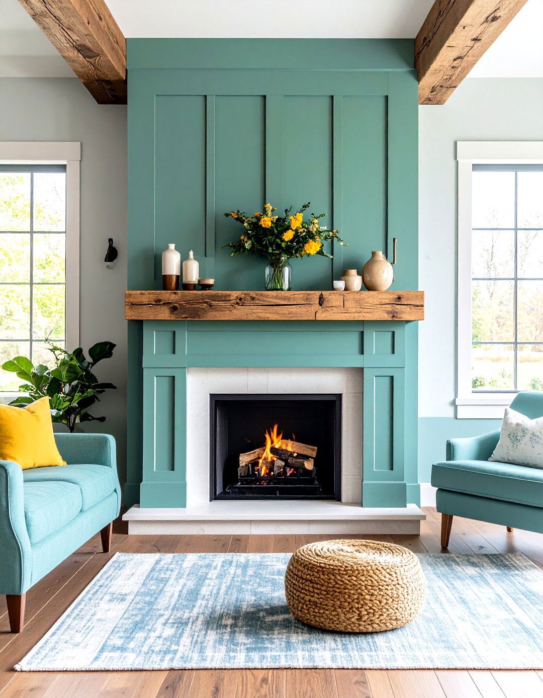 Sage Green Fireplace Insert with Natural Wood - 24 Sage Green Fireplace Ideas