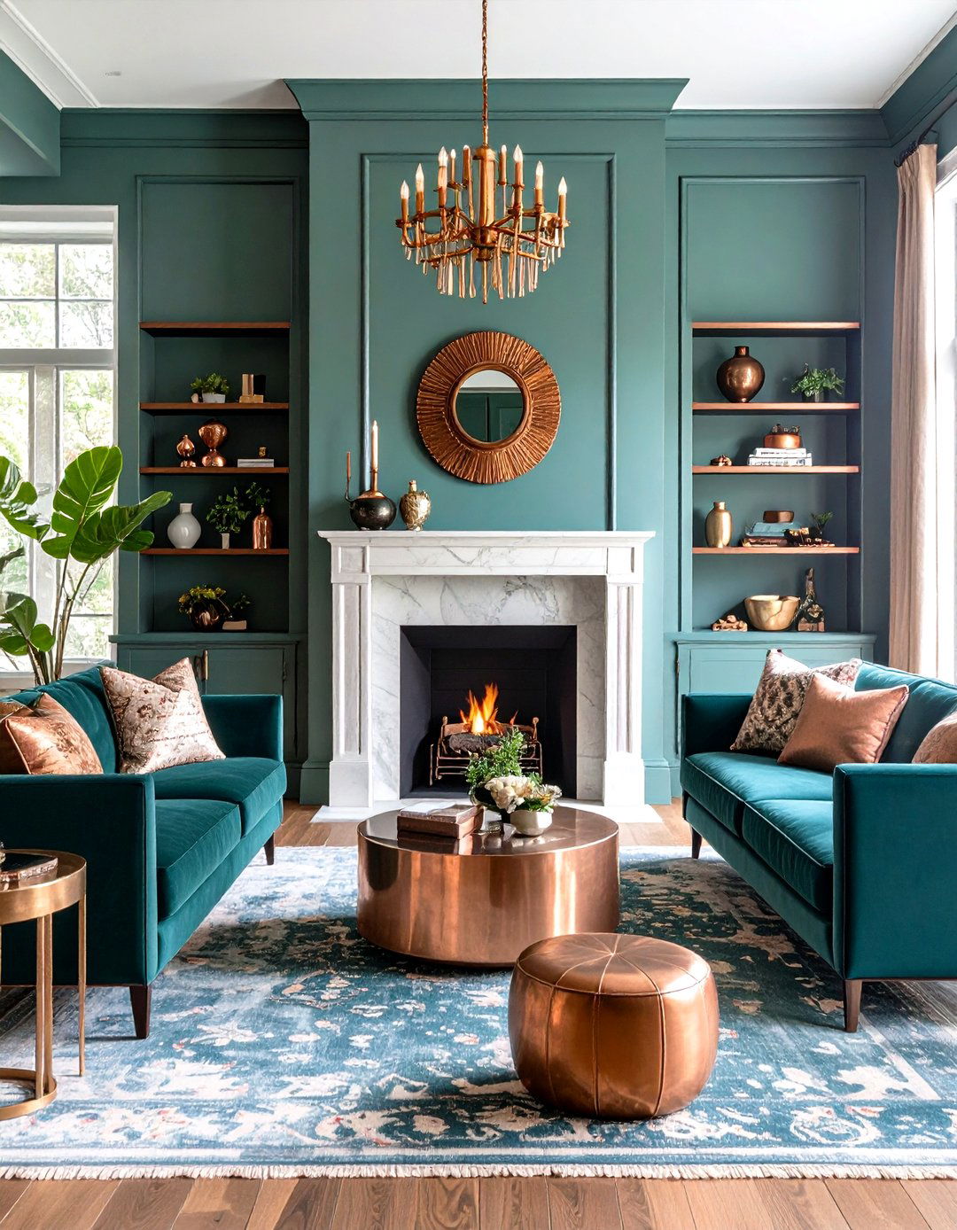 Sage Green Fireplace with Copper Accents - 24 Sage Green Fireplace Ideas