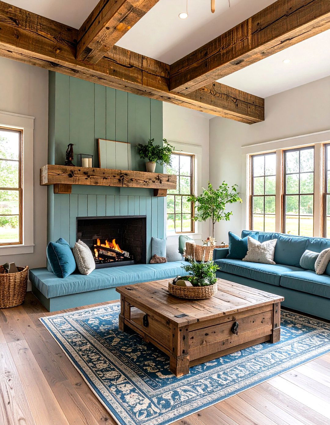 Sage Green Fireplace with Exposed Beam Mantel - 24 Sage Green Fireplace Ideas
