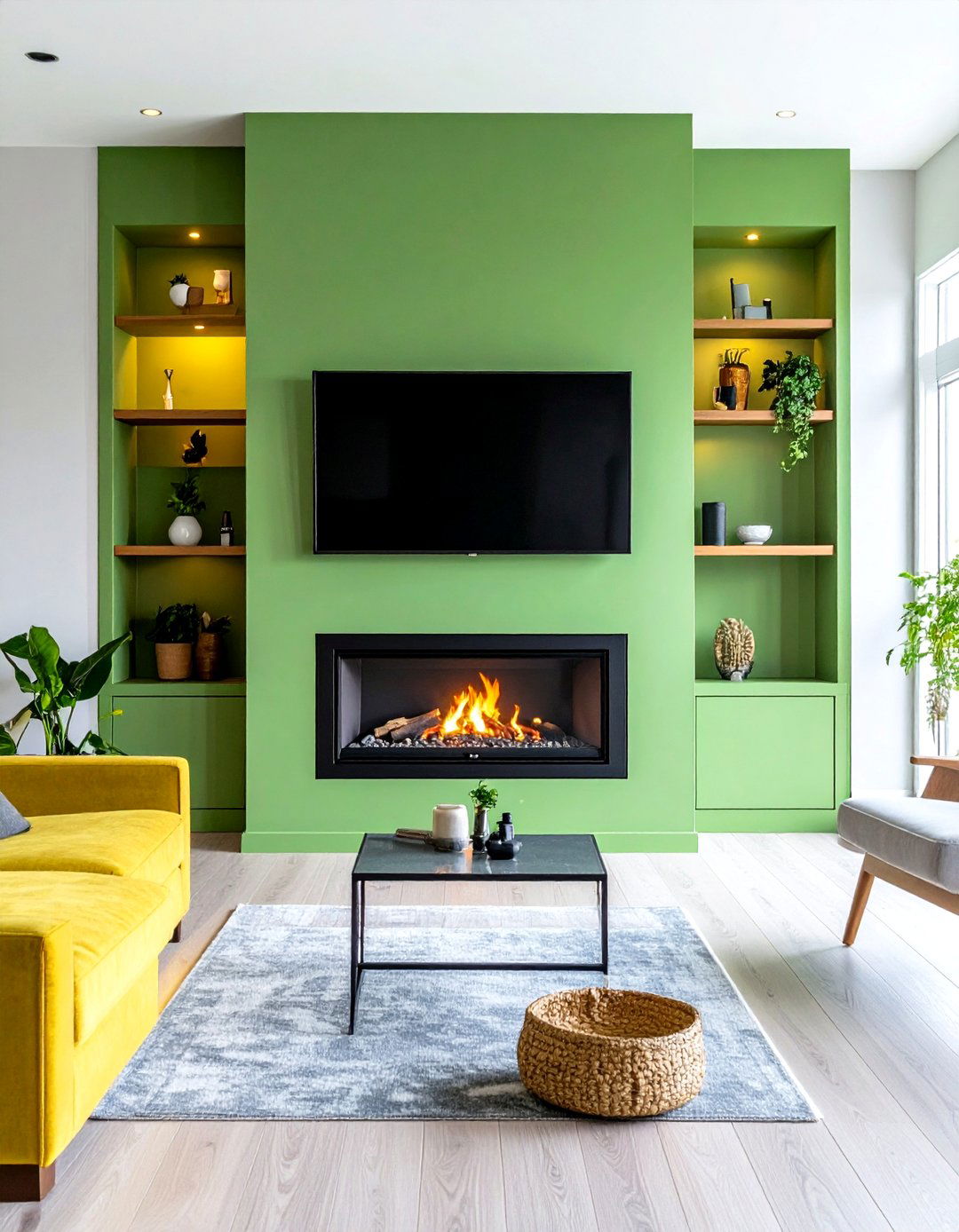 Sage Green Fireplace with Hidden Television - 24 Sage Green Fireplace Ideas