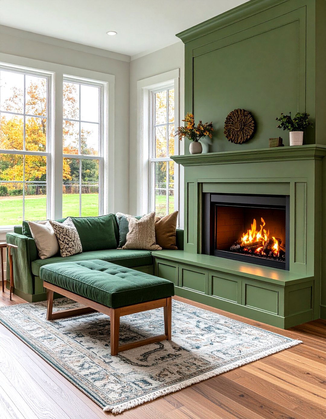 Sage Green Fireplace with Integrated Seating - 24 Sage Green Fireplace Ideas