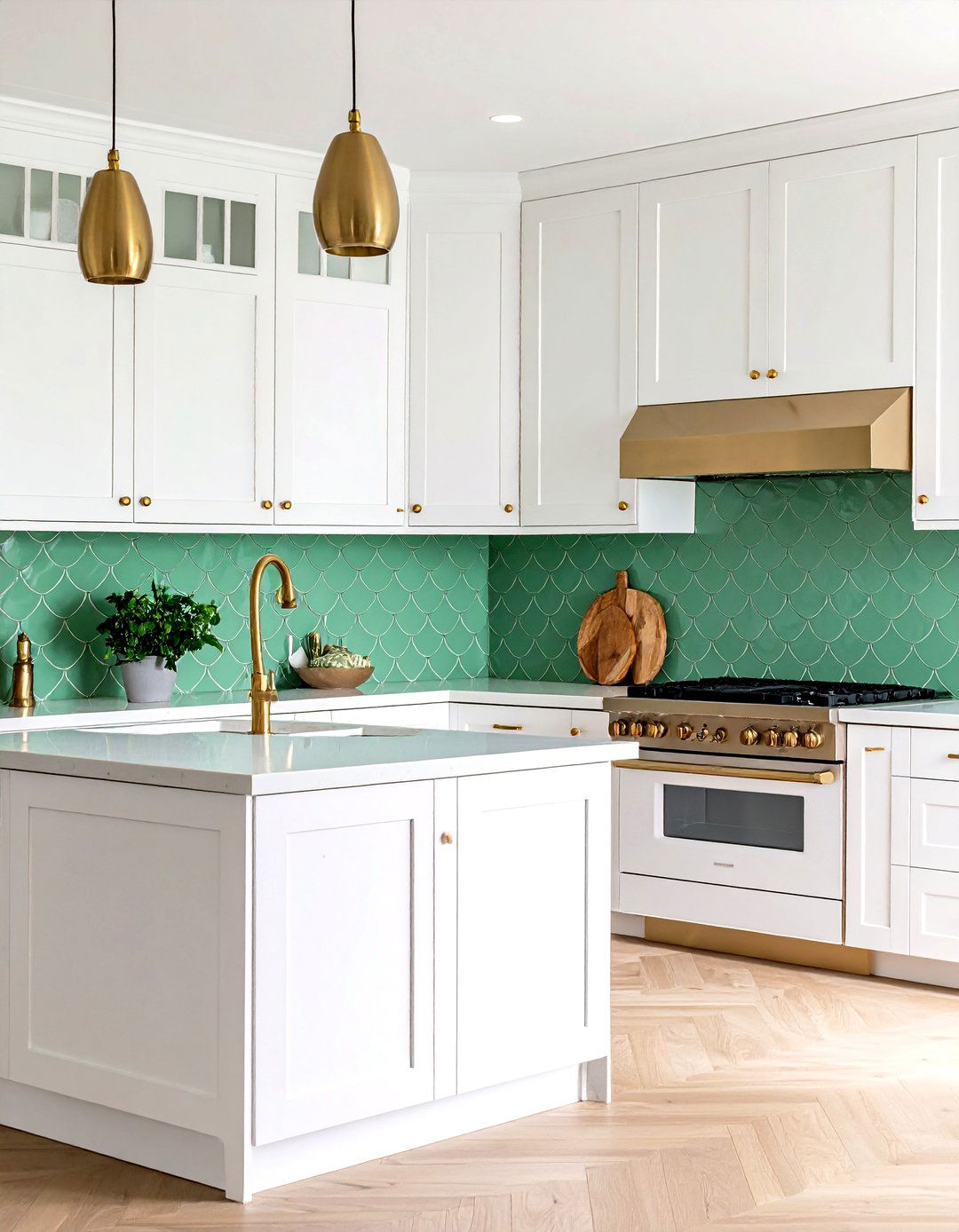 Sage Green Fish Scale Kitchen Tile - 24 Kitchen With Green Backsplash Ideas