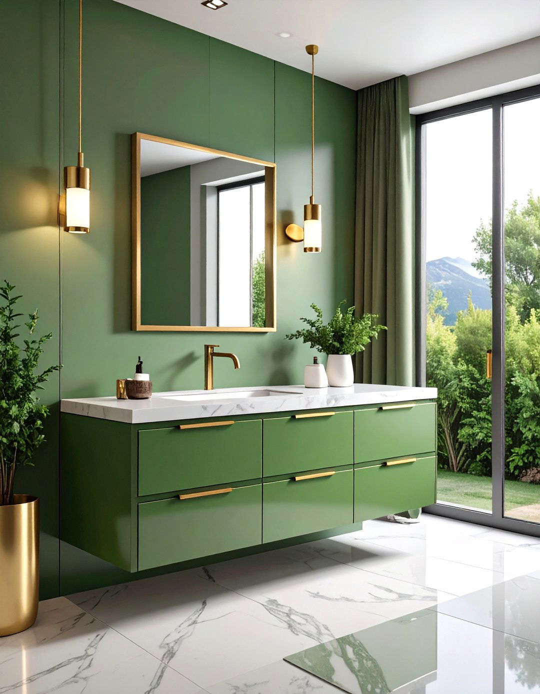 Sage Green Floating Vanity with Marble Countertop - 24 Bathroom With Green Vanity