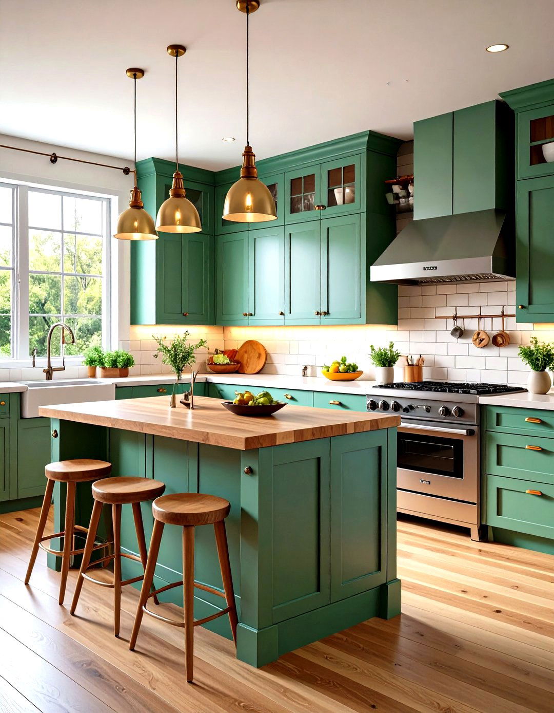 Sage Green Galley Kitchen with Space Saving Solutions - 24 Sage Green Kitchen Cabinets With Butcher Block Countertops
