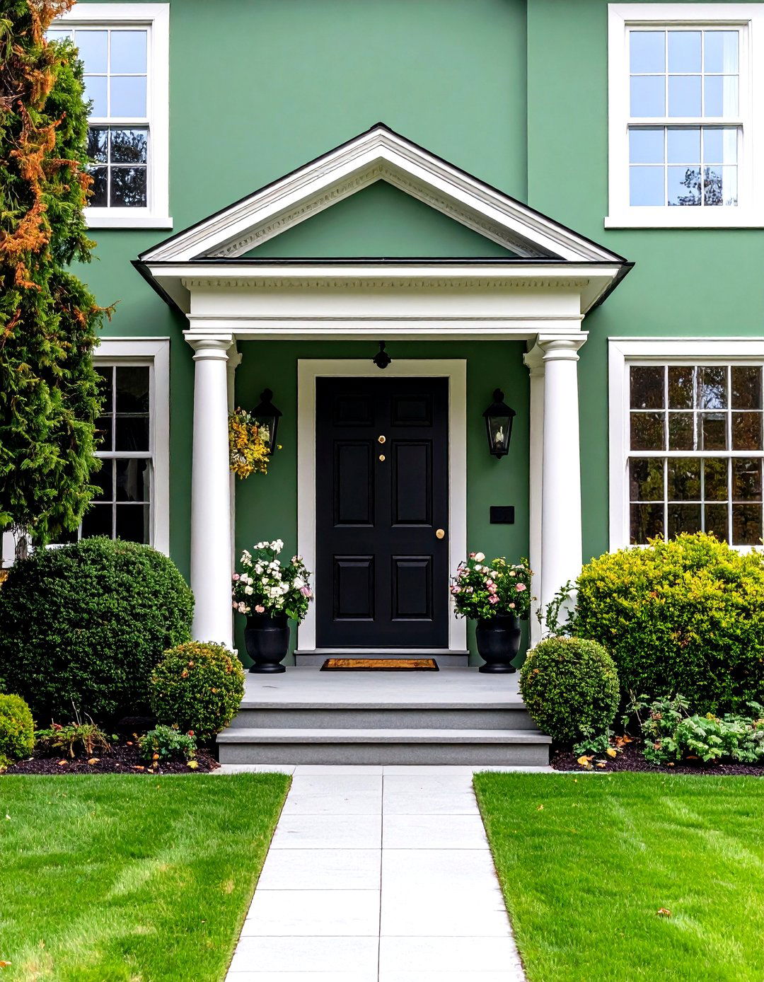 Sage Green Georgian with Formal Black Door - 24 Sage Green House With Black Door