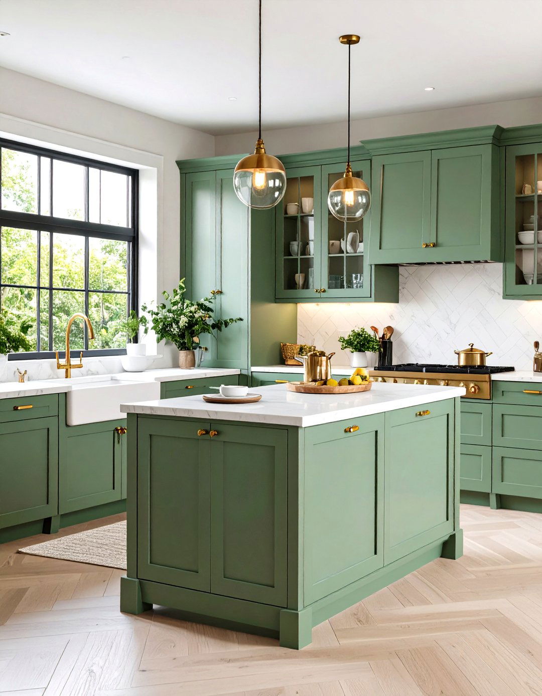 Sage Green Glass Front Cabinets - 24 Sage Green Kitchen Ideas