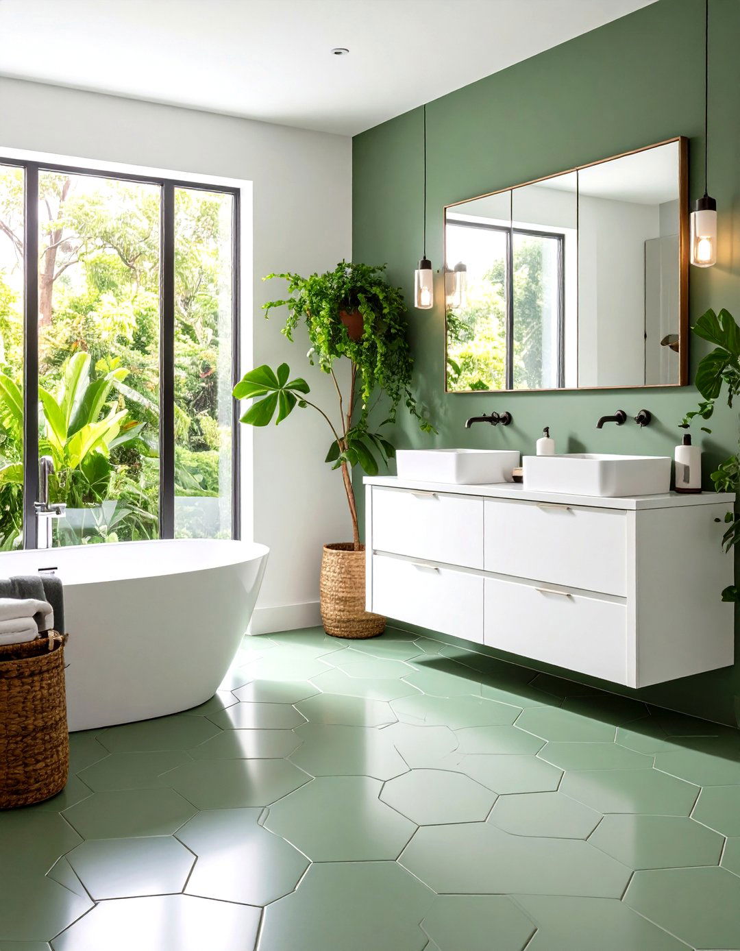 Sage Green Hexagon Floor Tiles - 24 Sage Green Bathroom Ideas