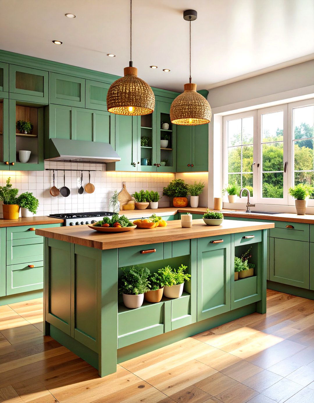 Sage Green Island with Integrated Herb Garden and Natural Elements - 24 Sage Green Kitchen Island Ideas
