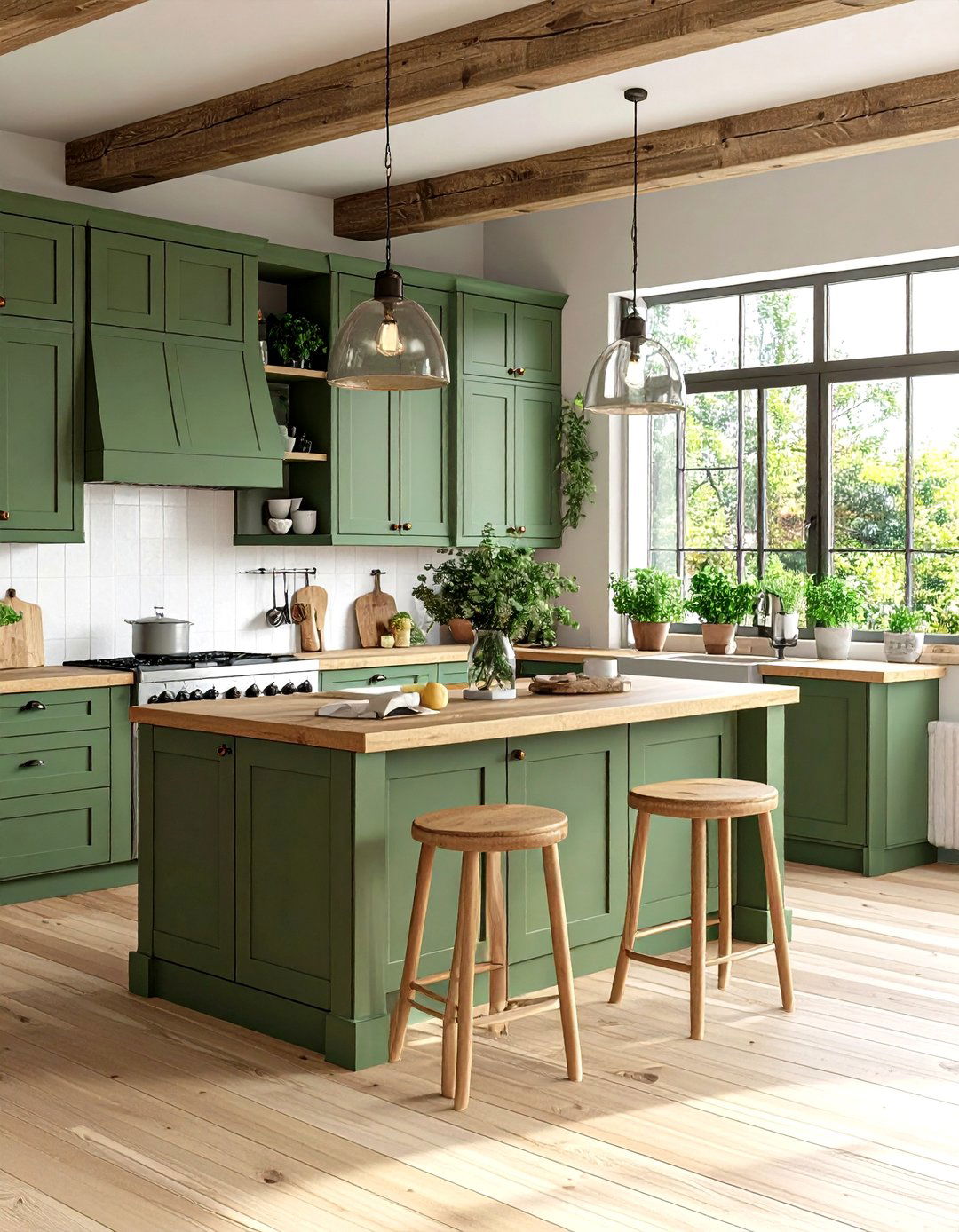 Sage Green Kitchen Cabinets Visible from Living Areas - 24 Rustic Sage Green Living Room Ideas