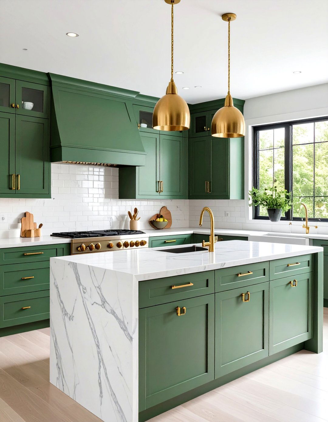 Sage Green Kitchen Cabinets with Marble Countertops - 24 Sage Green Decor Ideas