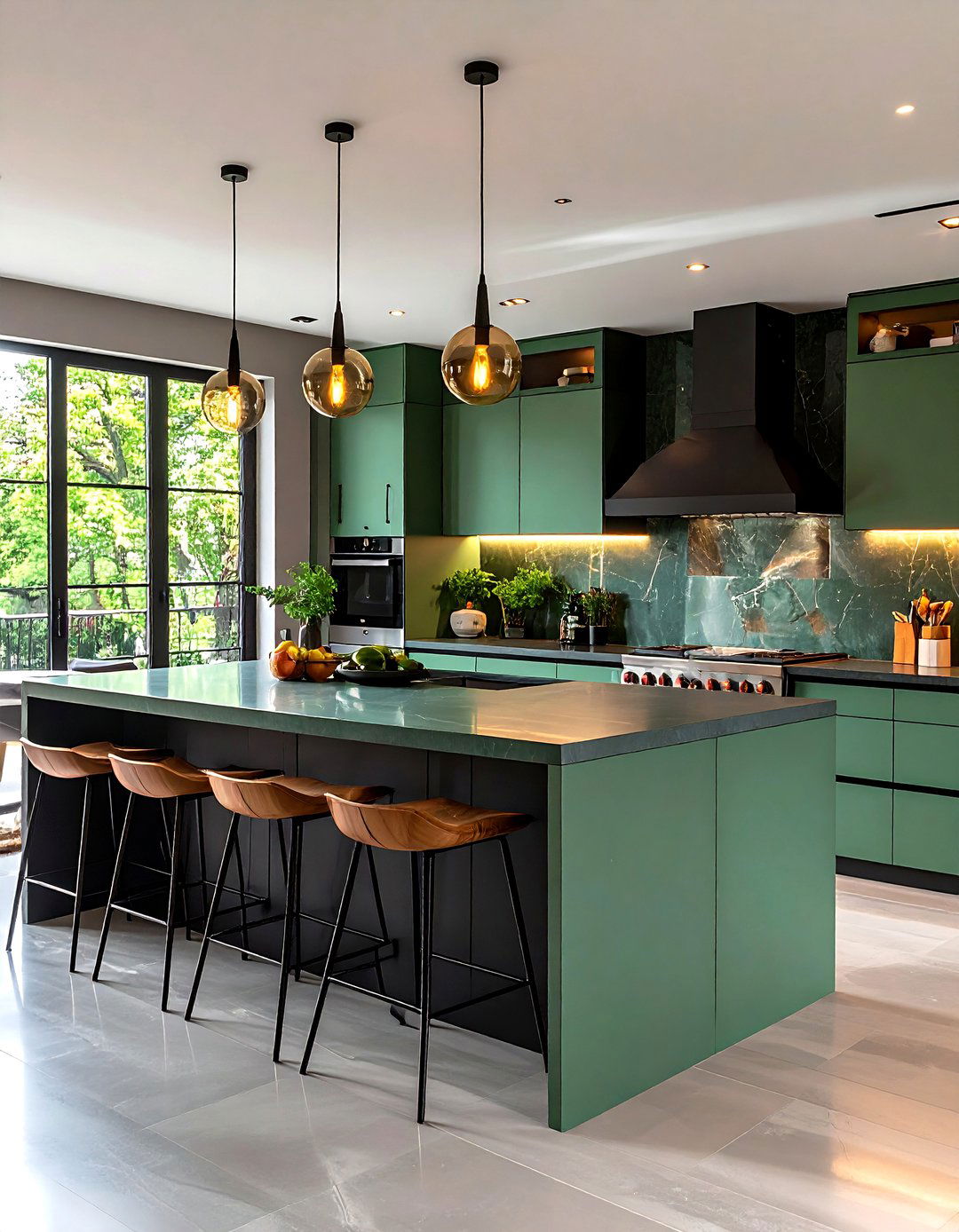 Sage Green Kitchen Island with Black Base and Green Top - 24 Sage Green and Black Kitchen Ideas