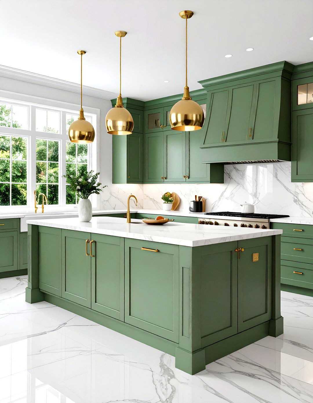 Sage Green Kitchen Island with Contrasting Perimeter Cabinets - 24 Sage Green Decor Ideas