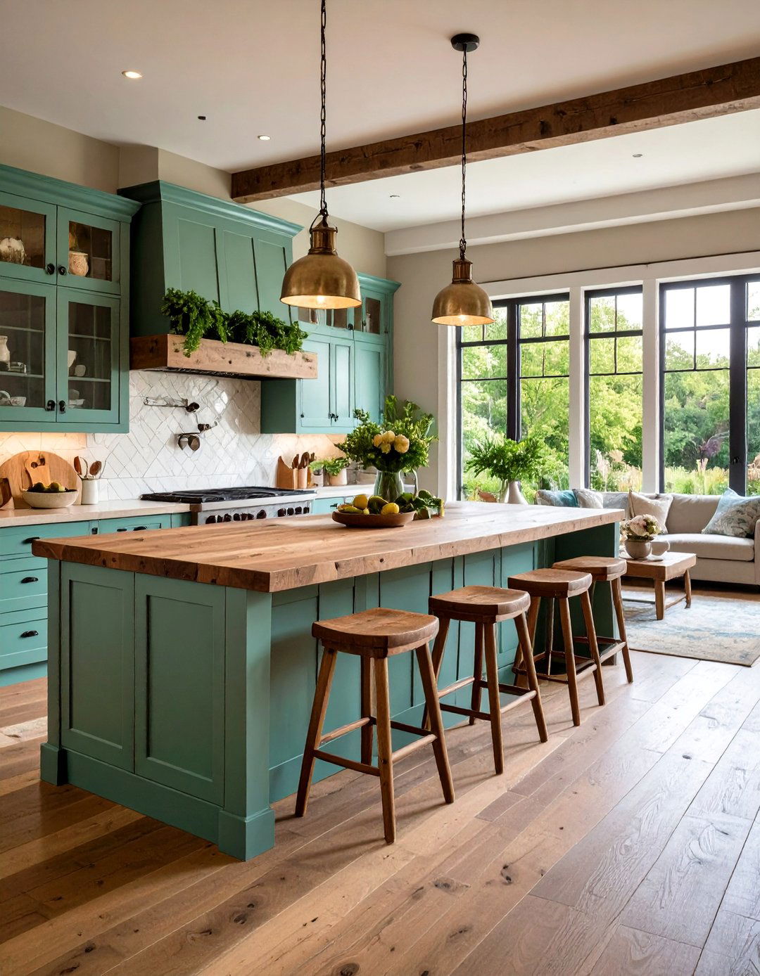 Sage Green Kitchen Islands Open to Living Rooms - 24 Rustic Sage Green Living Room Ideas