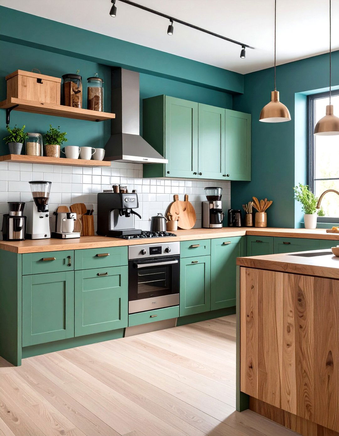 Sage Green Kitchen with Coffee Station Focus - 24 Sage Green Kitchen Cabinets With Butcher Block Countertops
