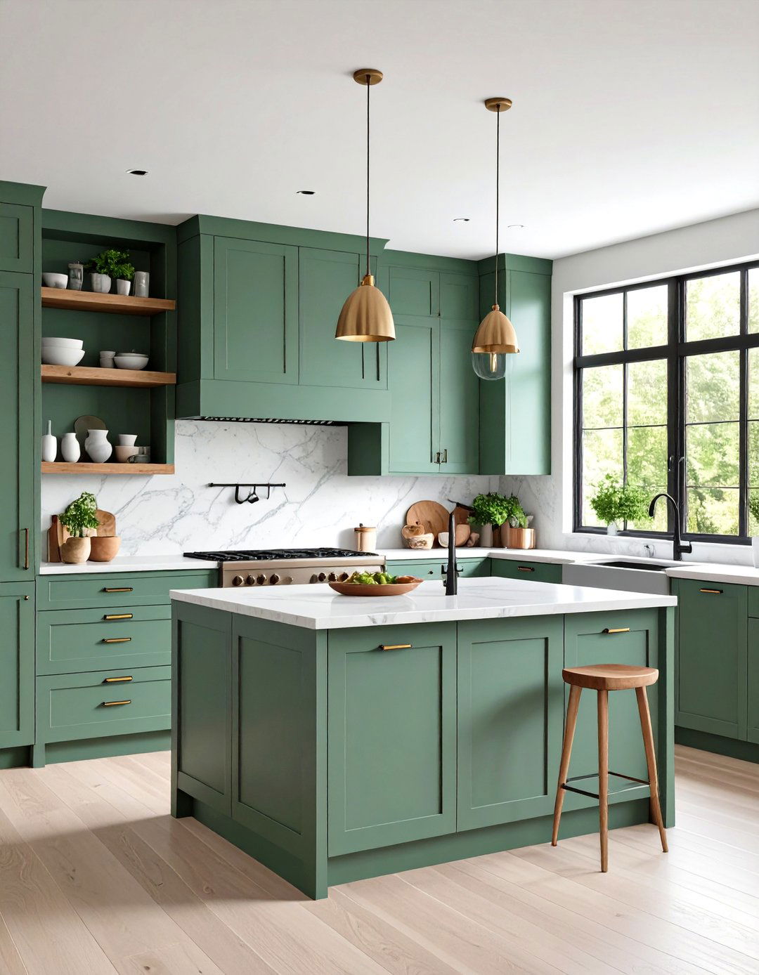 Sage Green Kitchen with Natural Stone - 24 Kitchen Color Ideas