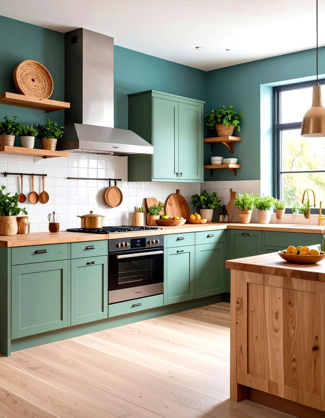 Sage Green Kitchen with Seasonal Adaptability - 24 Sage Green Kitchen Cabinets With Butcher Block Countertops
