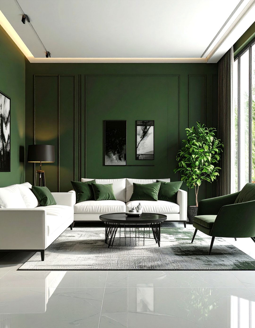 Sage Green Living Room with Black and White Contrast - 24 Sage Green Living Room Ideas