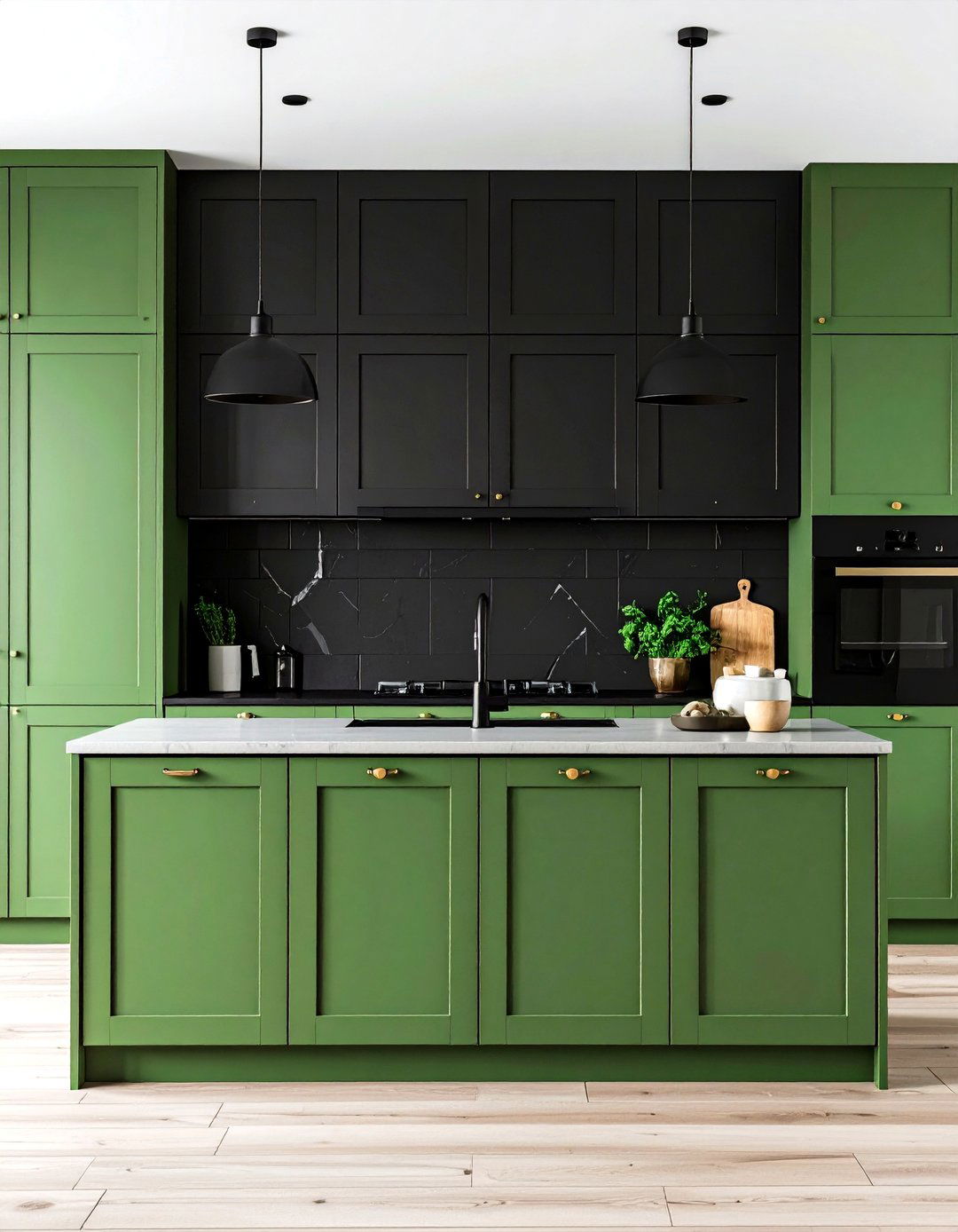 Sage Green Lower Cabinets with Black Upper Cabinets - 24 Sage Green and Black Kitchen Ideas