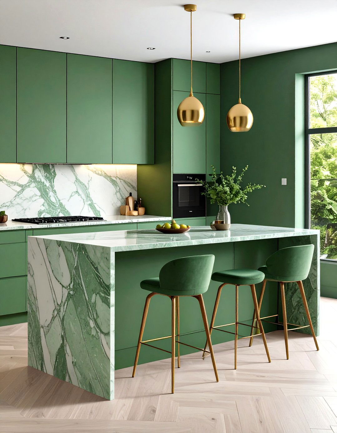 Sage Green Marble Breakfast Bar - 24 Green Marble Countertop Design Ideas