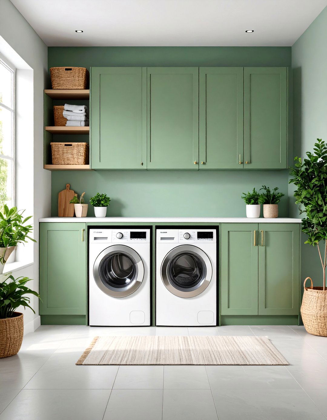 Sage Green Minimalist Organization - 24 Green Laundry Room Ideas
