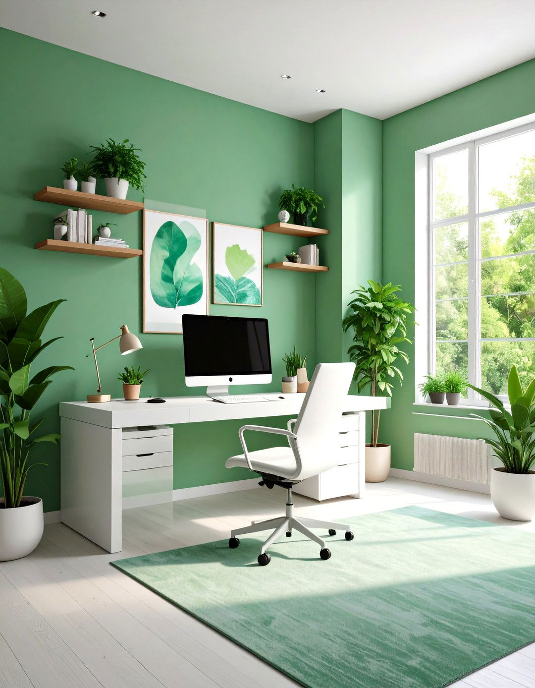 Sage Green Minimalist Workspace - 24 Dark Green Home Office Ideas