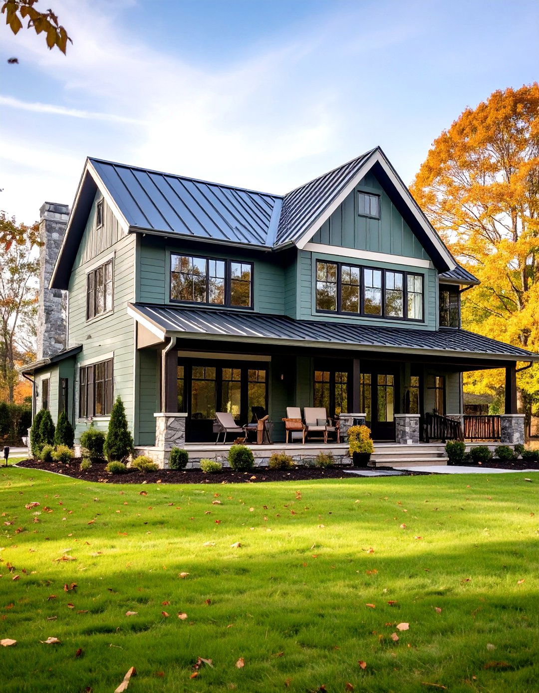 Sage Green Modern Farmhouse - 24 Dark Green Exterior Ideas