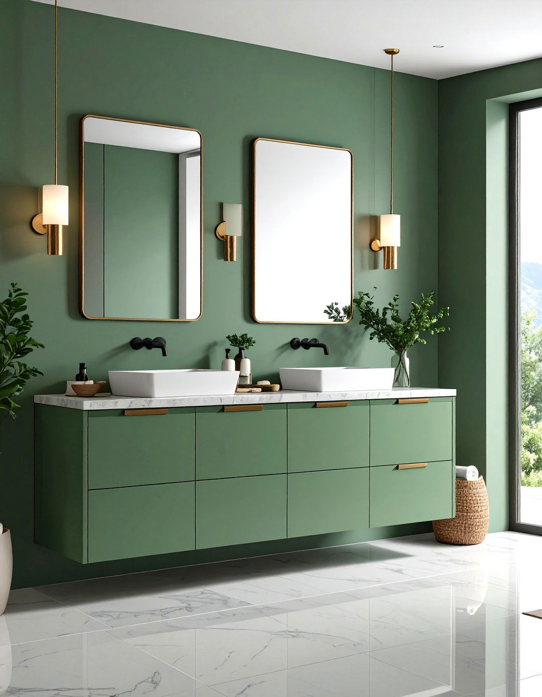 Sage Green Modern Slab Vanity - 24 Sage Green Bathroom Ideas