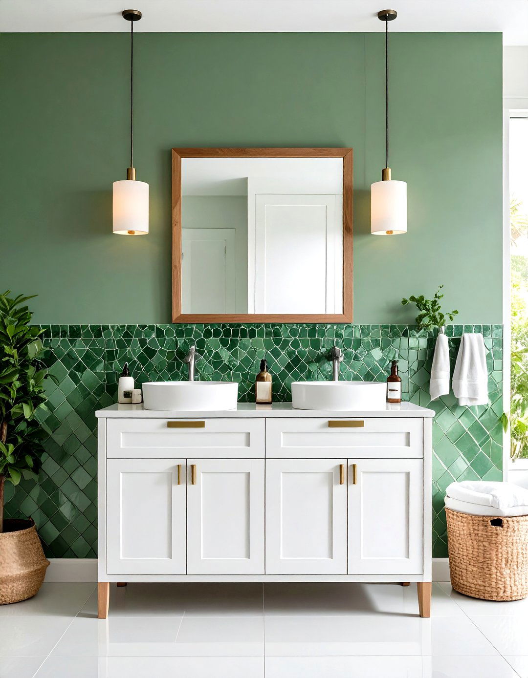 Sage Green Mosaic Tile Backsplash - 24 Sage Green Bathroom Ideas
