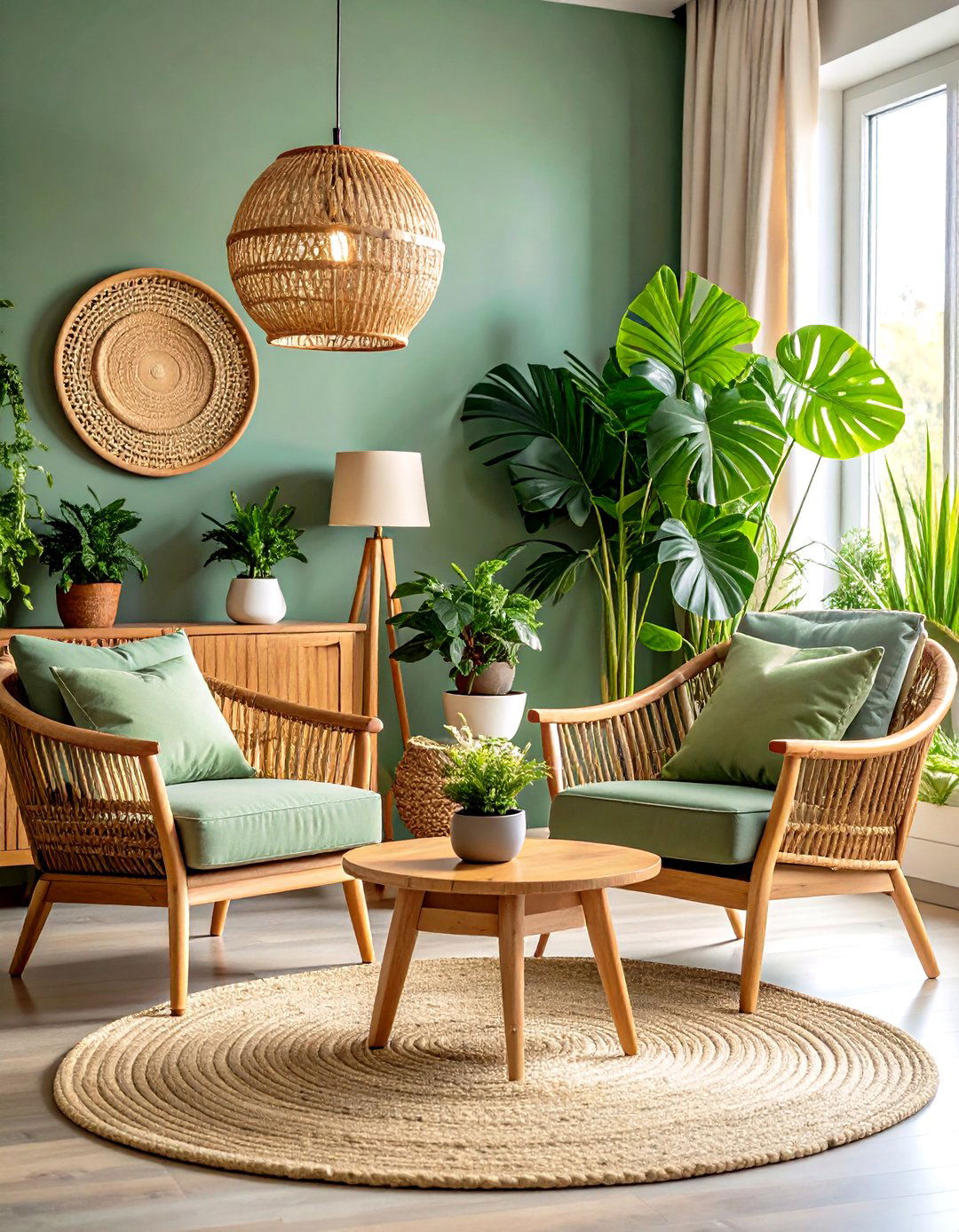 Sage Green Nature Inspired Living Room - 24 Monochromatic Living Room Ideas
