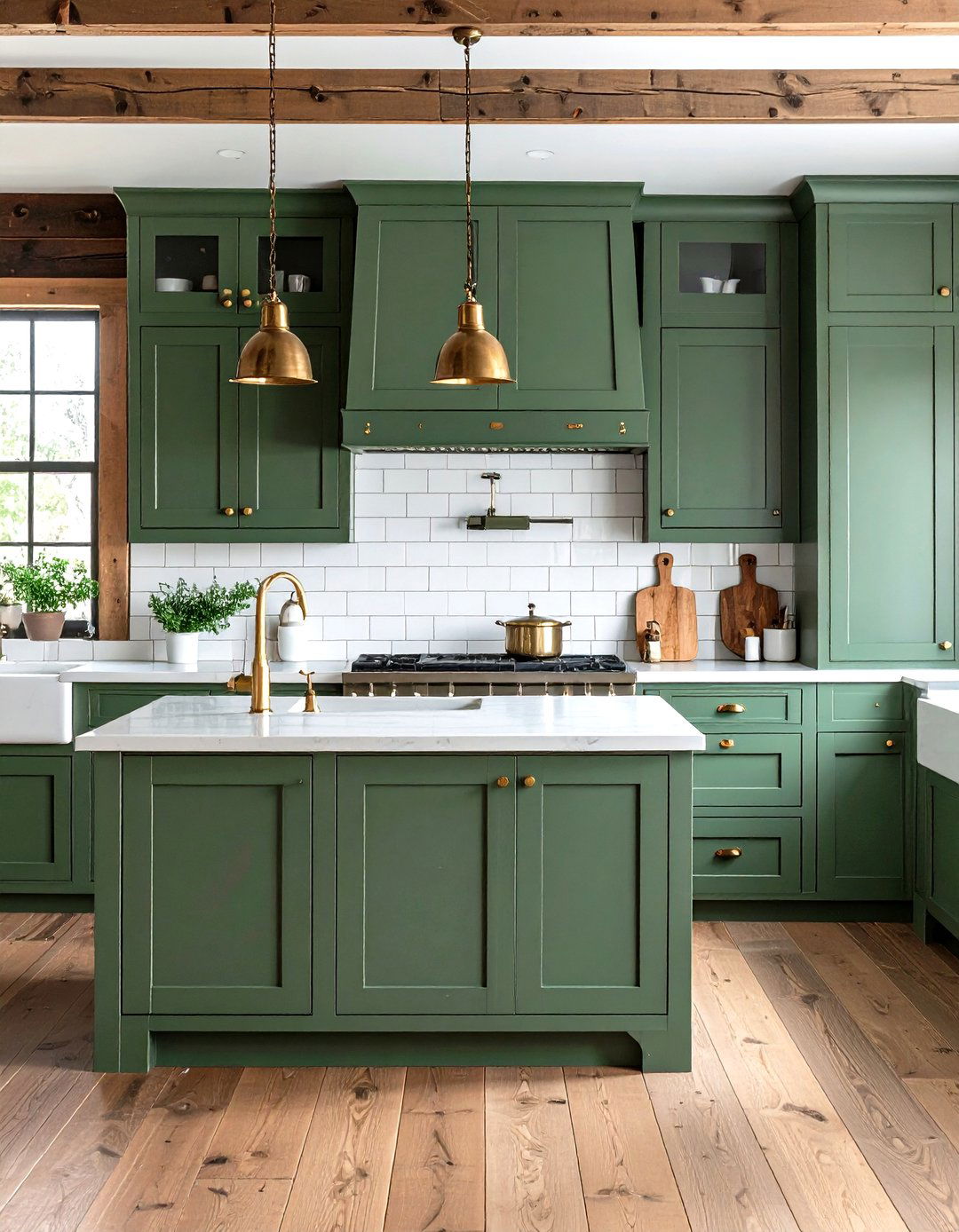 Sage Green Paint with Brown Shiplap Walls - 24 Green and Brown Kitchen Ideas