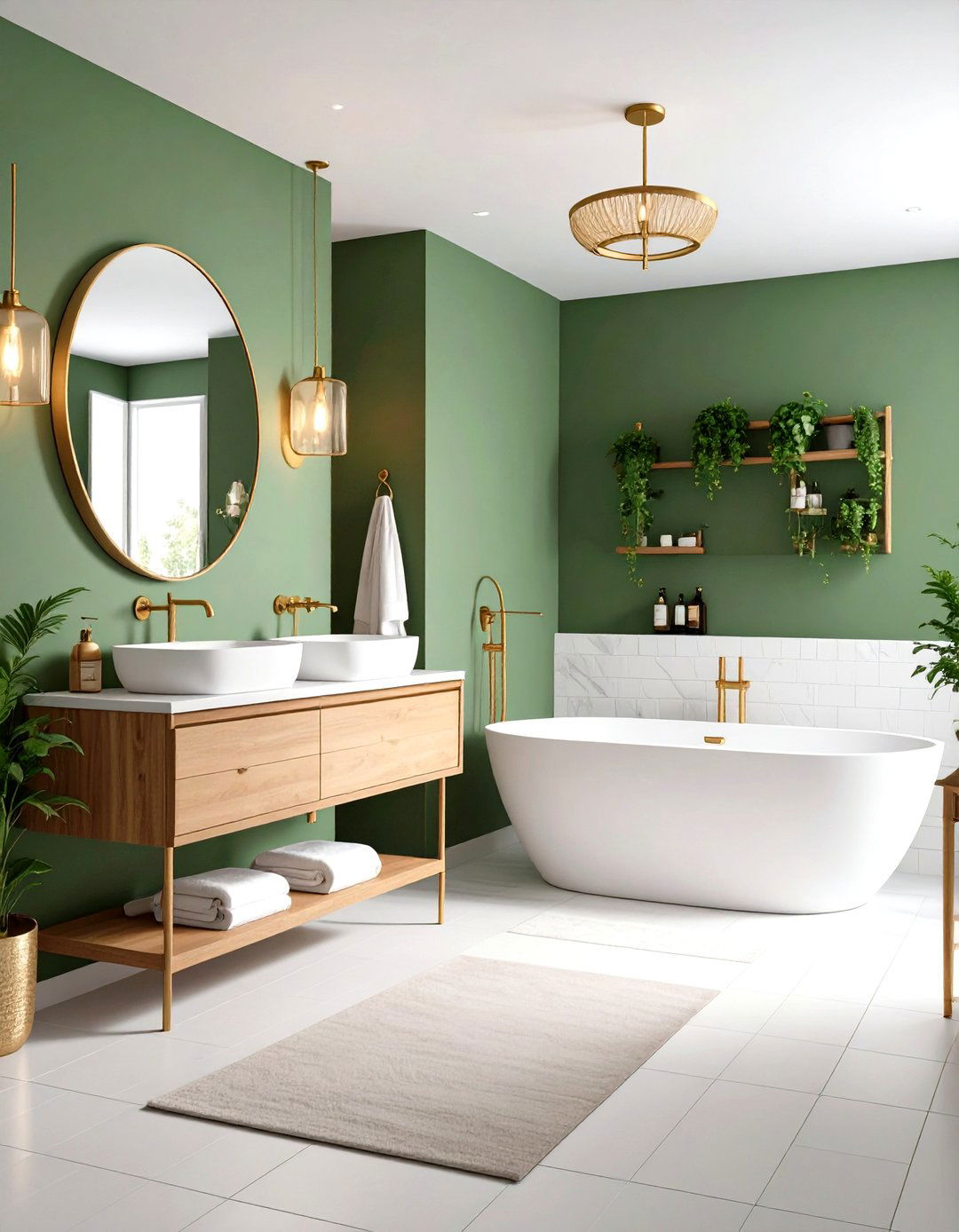 Sage Green Paint with White Fixtures - 24 Small Green Bathroom Ideas