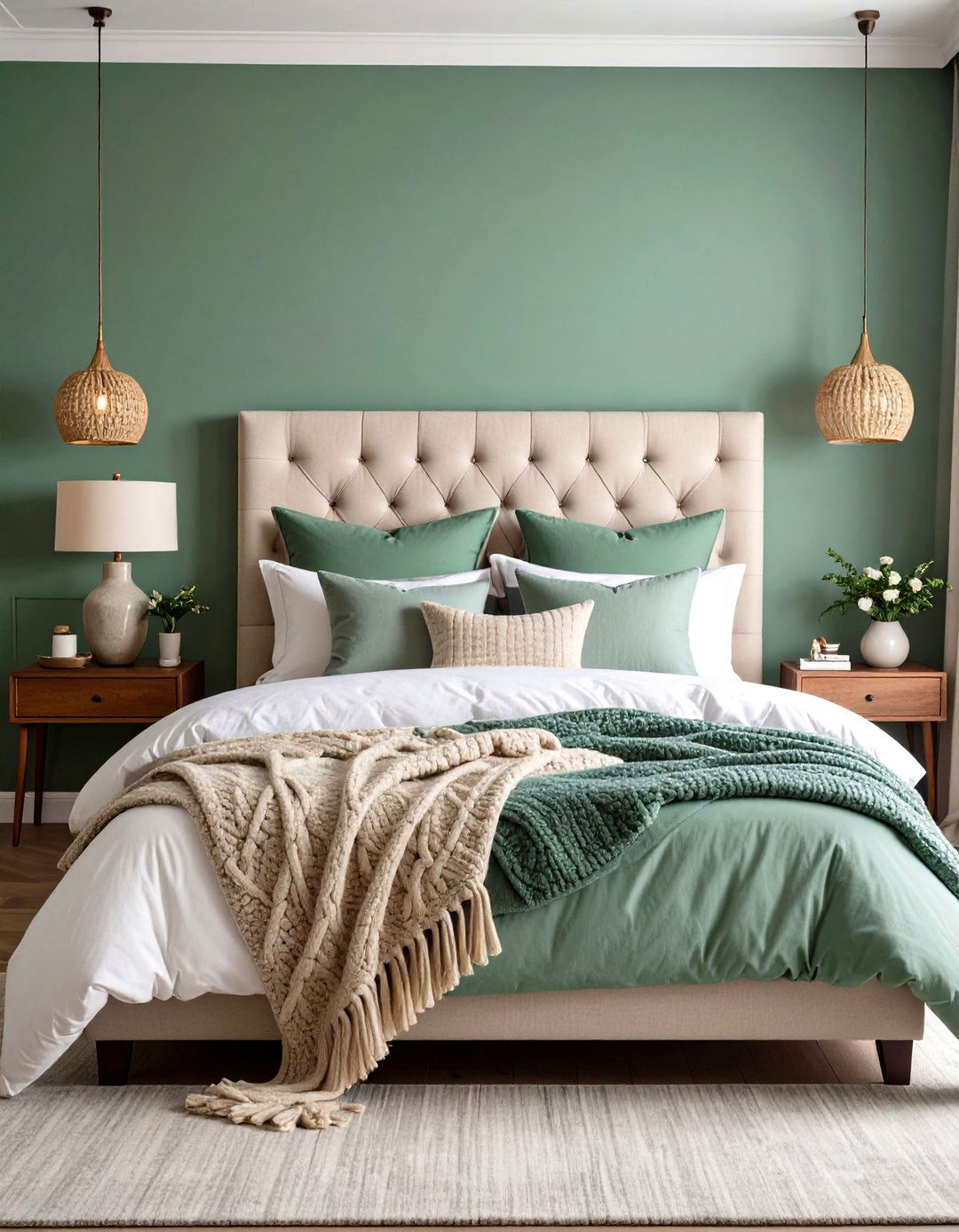 Sage Green Painted Accent Wall Bedroom Concept - 24 Boho Sage Green Bedroom Ideas