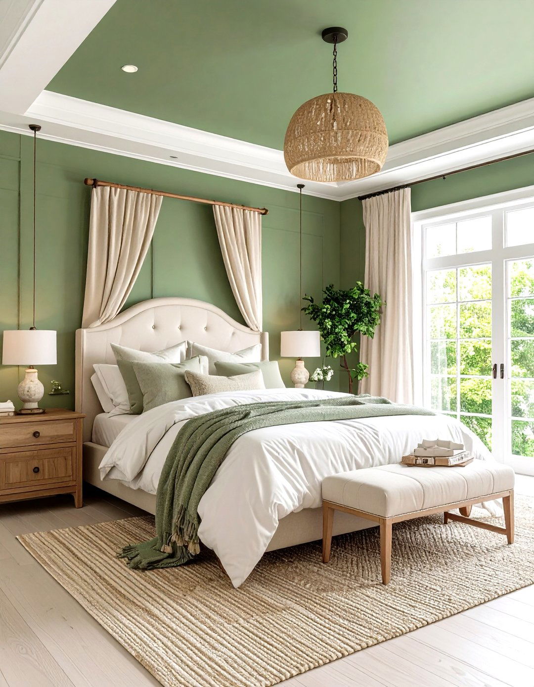Sage Green Painted Bedroom Ceiling - 24 Green Ceiling Ideas