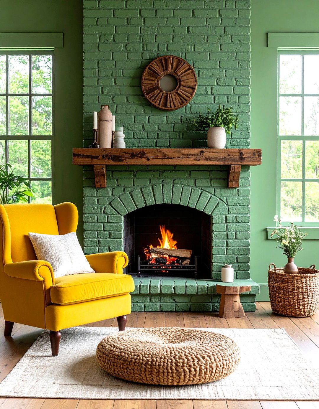 Sage Green Painted Brick Fireplace - 24 Sage Green Fireplace Ideas