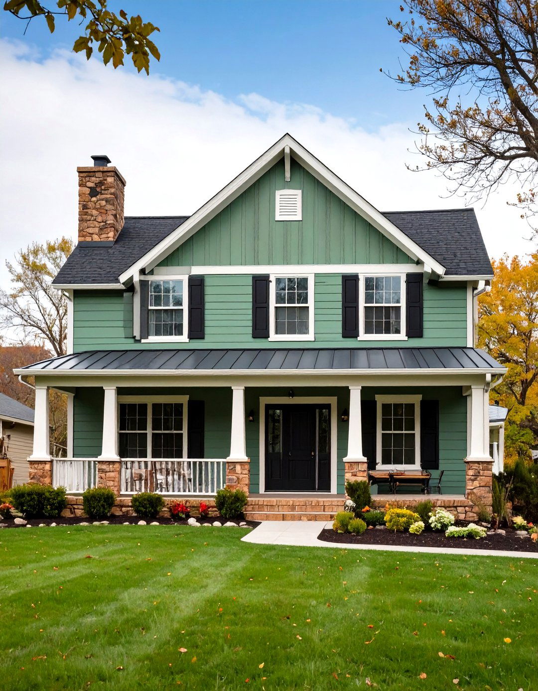 Sage Green Painted Brick Traditional Ranch