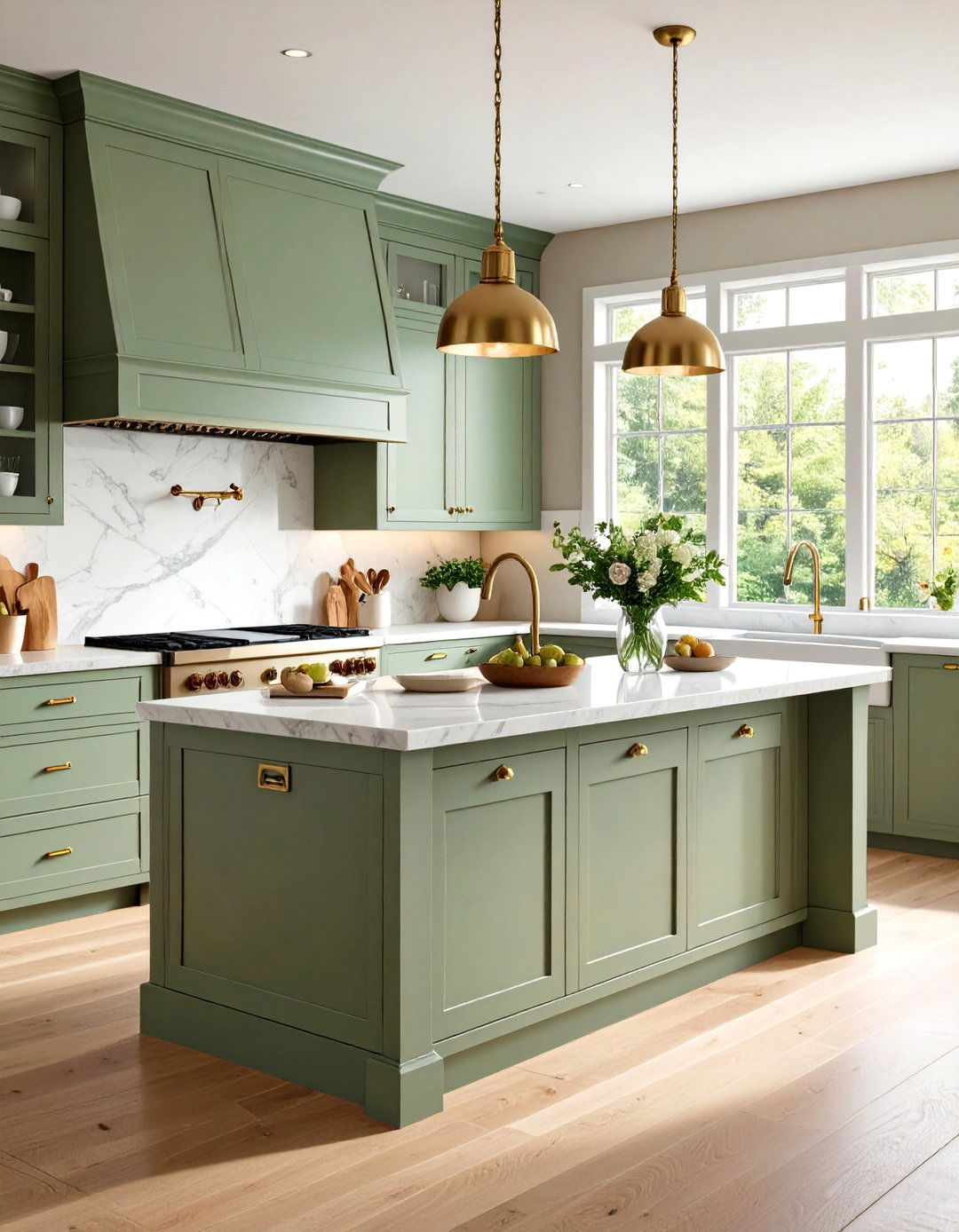 Sage Green Painted Island Design - 24 Farmhouse Kitchen Island Ideas