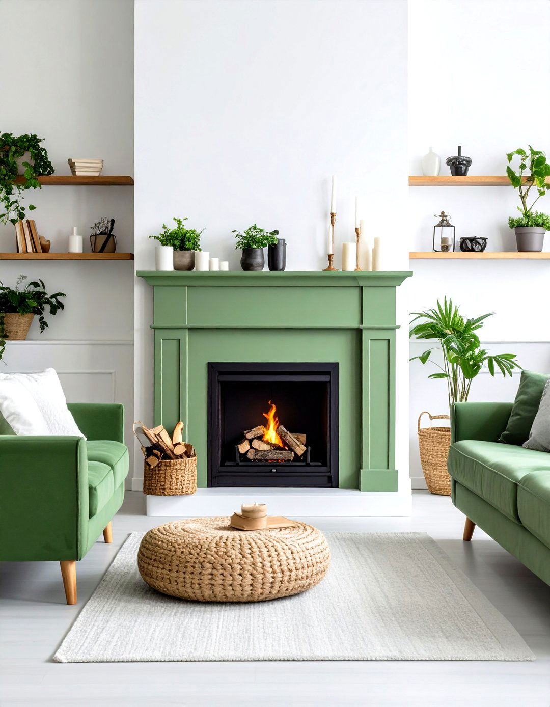 Sage Green Painted Mantel Design - 24 Green Fireplace Ideas