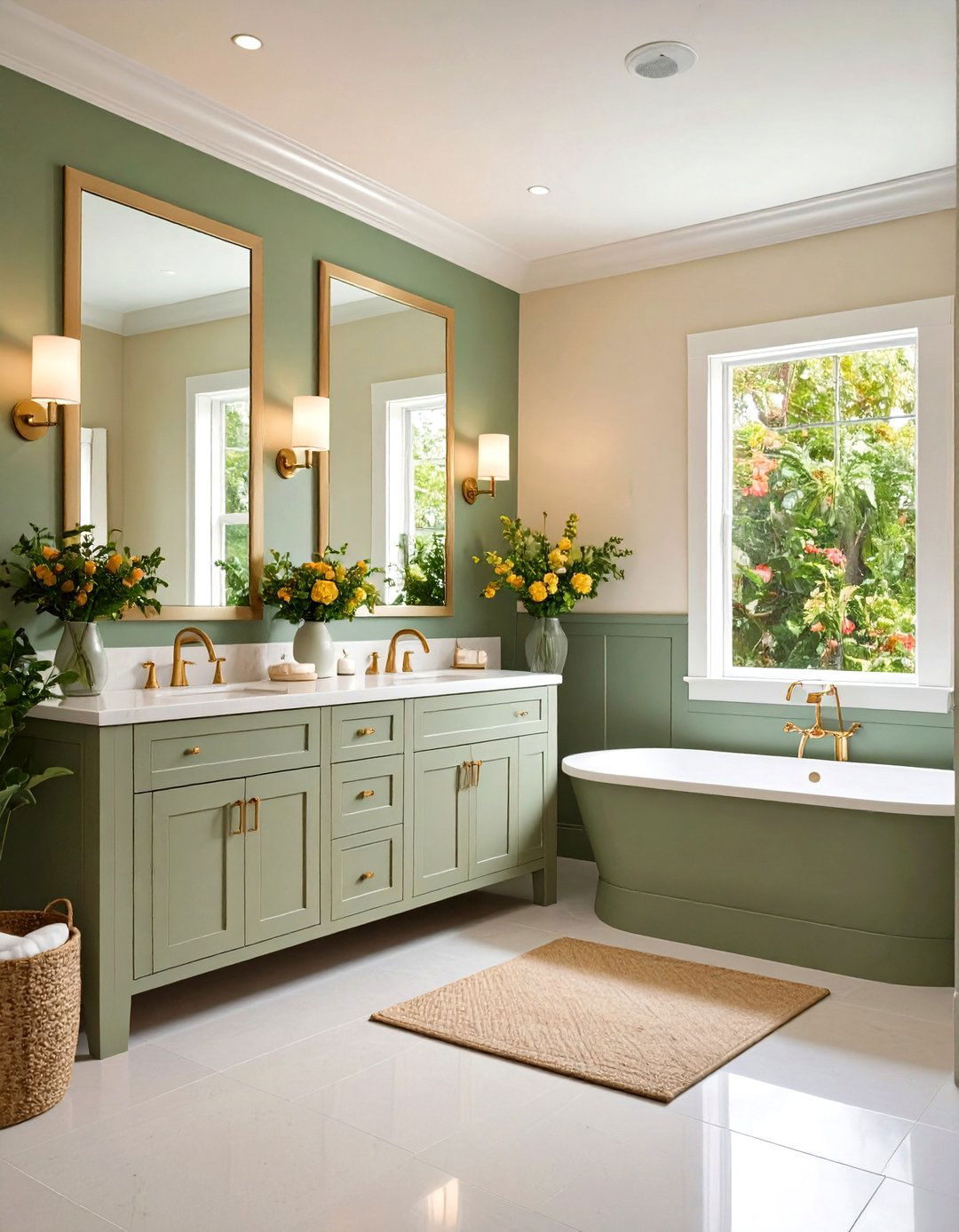 Sage Green Painted Paneling Style - 24 Powder Room Wainscoting Ideas