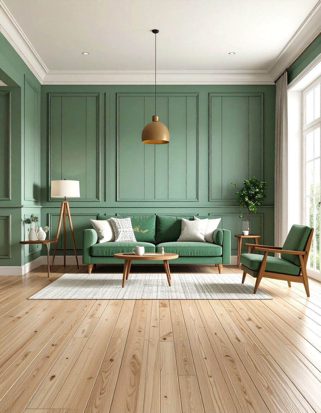 Sage Green Paneled Walls with Cream Trim - 24 sage green and cream living room ideas