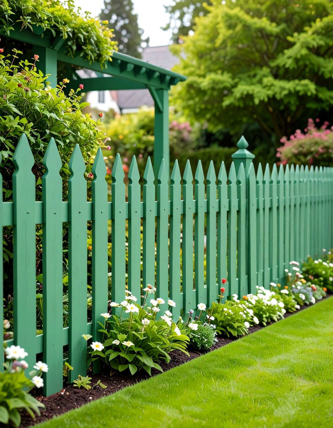 Sage Green Picket Garden Border - 24 Sage Green Garden Fence Ideas