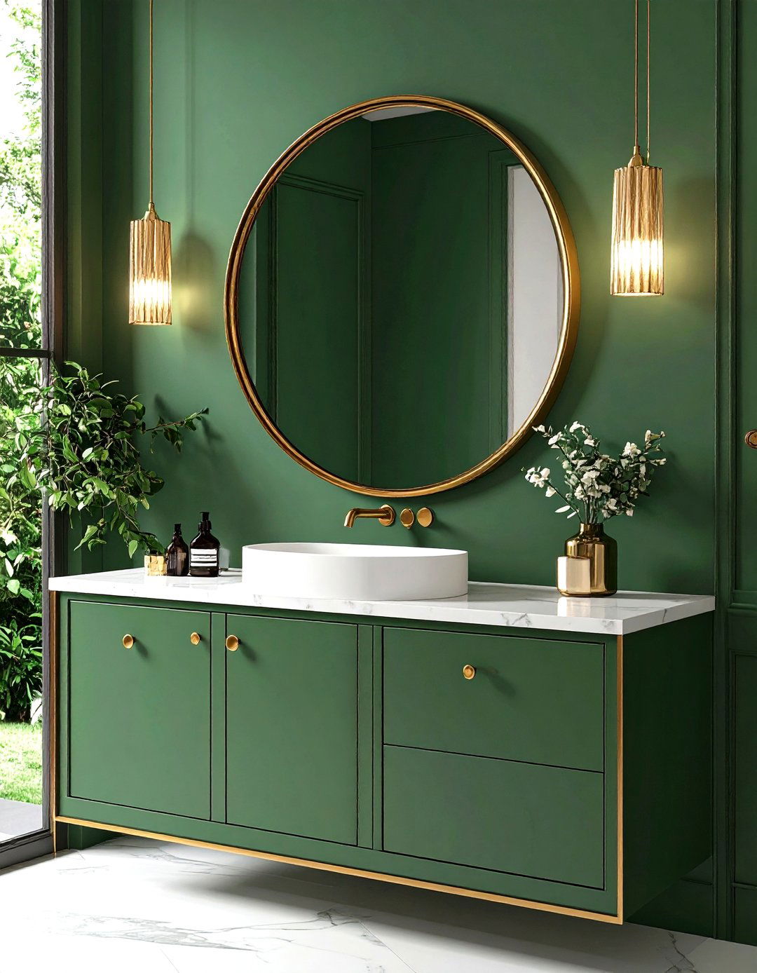 Sage Green Powder Room with Gold Hardware - 24 Sage Green Paint Color Ideas