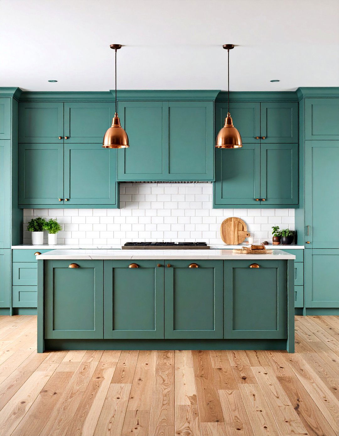 Sage Green Shaker Cabinets with Copper Hardware - 24 Green and Copper Kitchen Ideas