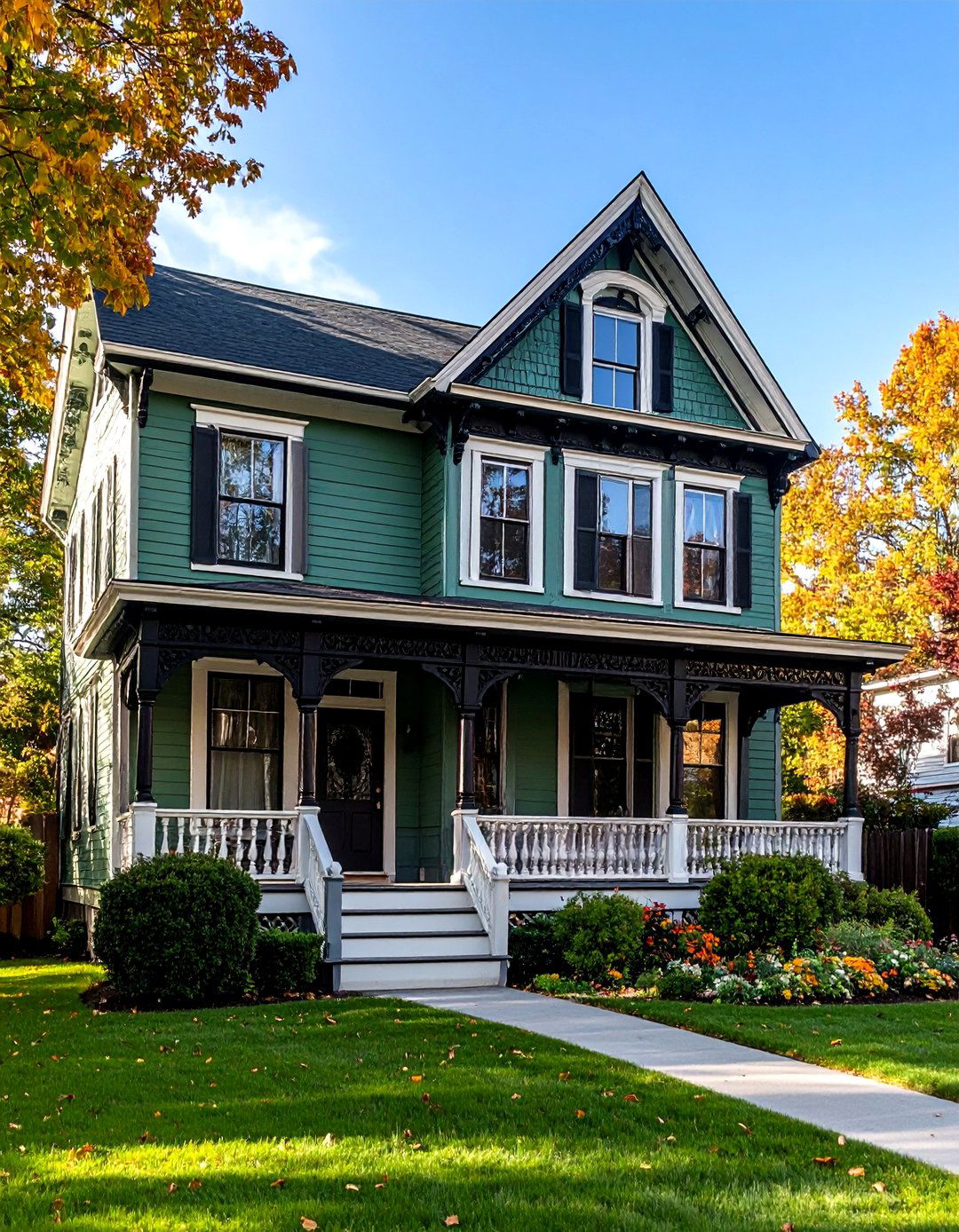 Sage Green Siding With Black Decorative Architectural Elements - 24 Sage Green House With Black Trim Ideas