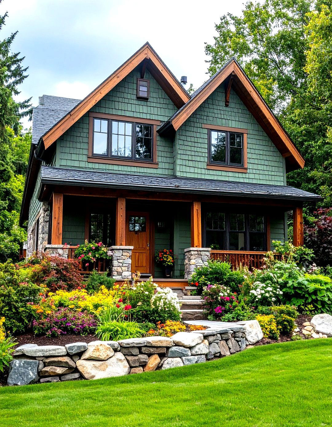 Sage Green Siding With Black Shutters And Doors - 24 Exterior House Color Schemes With Sage Green Siding